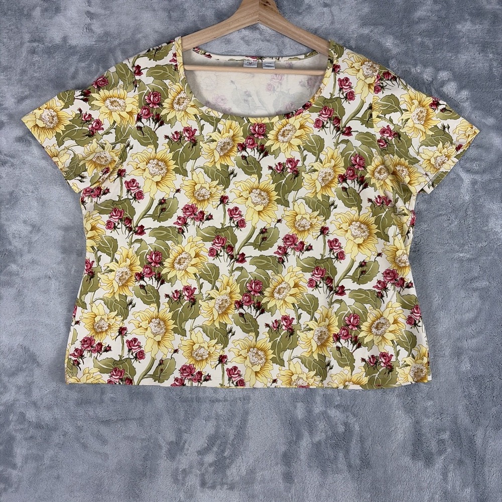 Real Clothes Salon Z Shirt Womens 2X Multicolor Floral Short Sleeve Stretch Tee